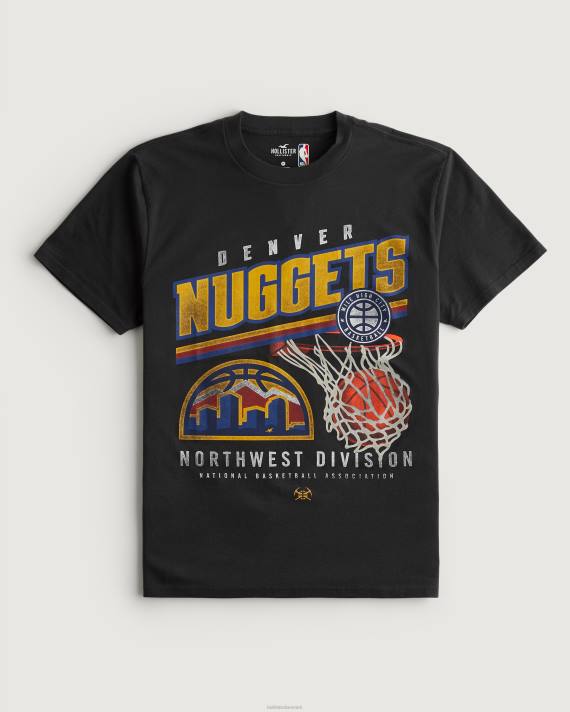 Hollister Mænd afslappet denver nuggets grafisk t-shirt 2H8Z1023 toppe falmet sort