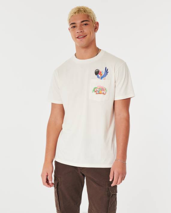 Hollister Mænd afslappet foot loops grafisk t-shirt 2H8Z939 toppe off white-korn