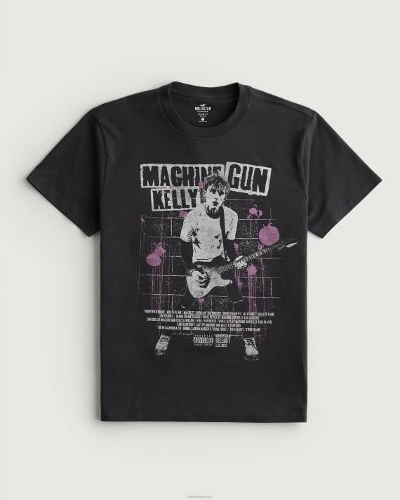 Hollister Mænd afslappet maskingevær kelly grafisk t-shirt 2H8Z1044 toppe falmet sort maskingevær kelly