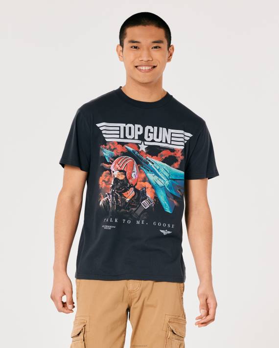 Hollister Mænd afslappet maskingevær kelly grafisk t-shirt 2H8Z1044 toppe falmet sort maskingevær kelly