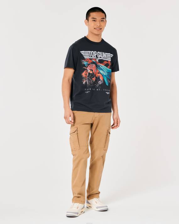 Hollister Mænd afslappet maskingevær kelly grafisk t-shirt 2H8Z1044 toppe falmet sort maskingevær kelly