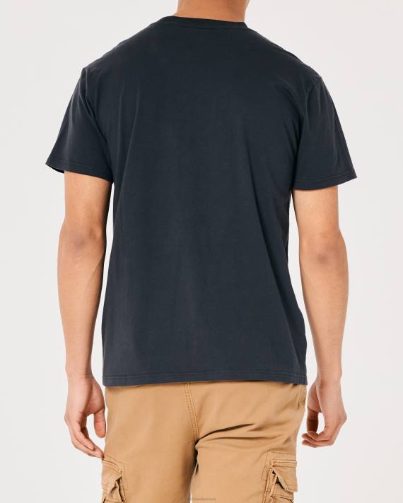 Hollister Mænd afslappet maskingevær kelly grafisk t-shirt 2H8Z1044 toppe falmet sort maskingevær kelly