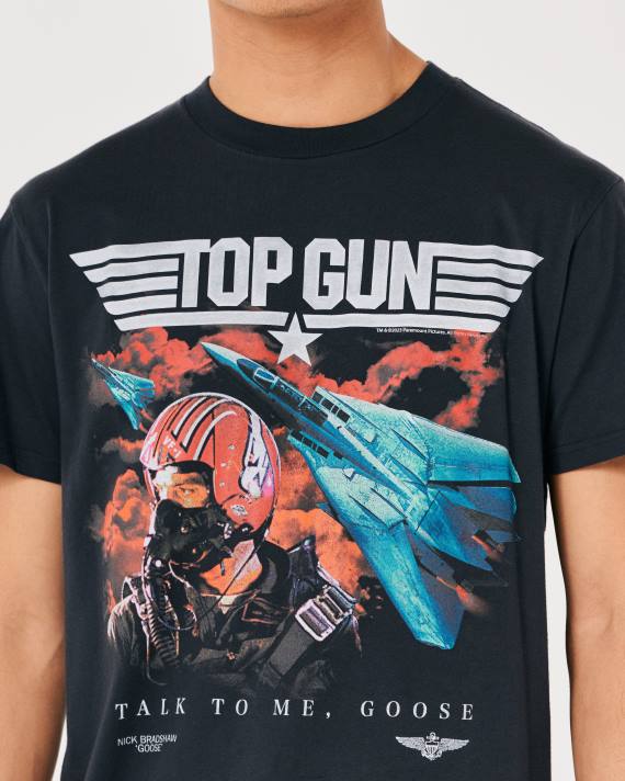 Hollister Mænd afslappet maskingevær kelly grafisk t-shirt 2H8Z1044 toppe falmet sort maskingevær kelly