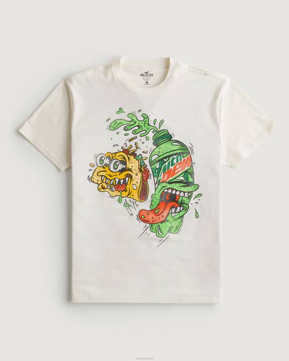 Hollister Mænd afslappet mountain dew grafisk t-shirt 2H8Z1015 toppe off white-mtn dug