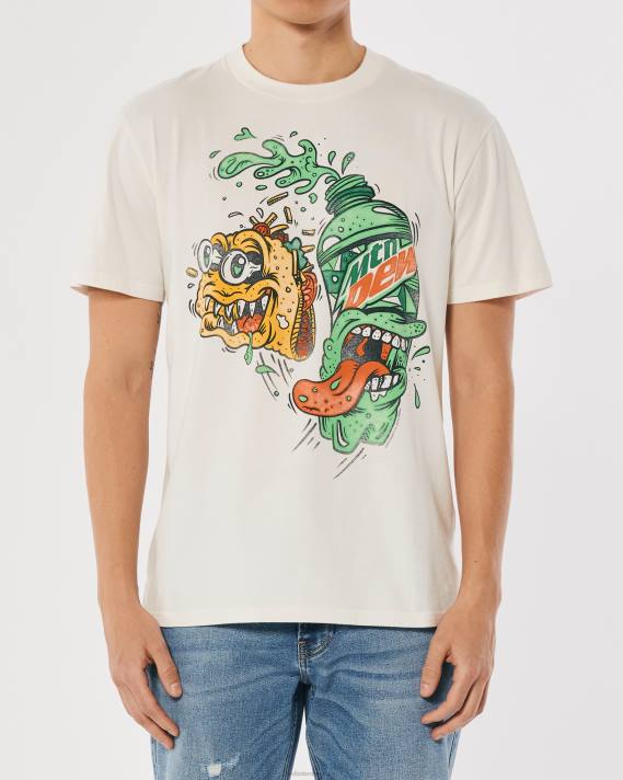 Hollister Mænd afslappet mountain dew grafisk t-shirt 2H8Z1015 toppe off white-mtn dug