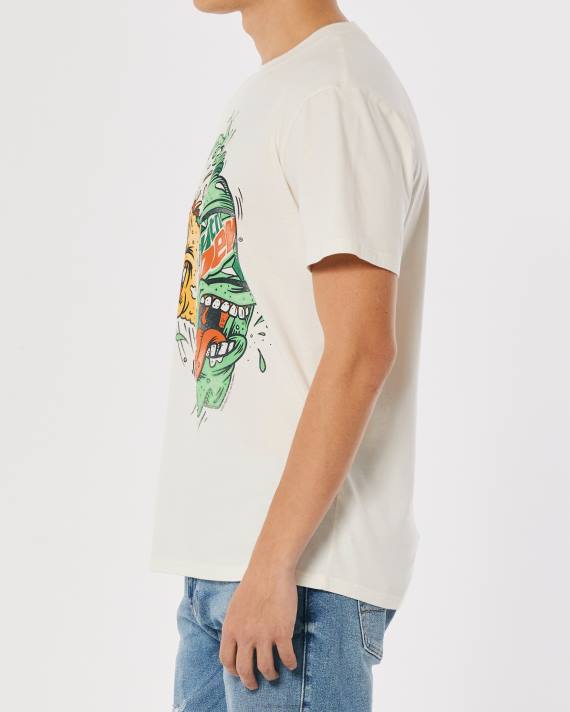 Hollister Mænd afslappet mountain dew grafisk t-shirt 2H8Z1015 toppe off white-mtn dug