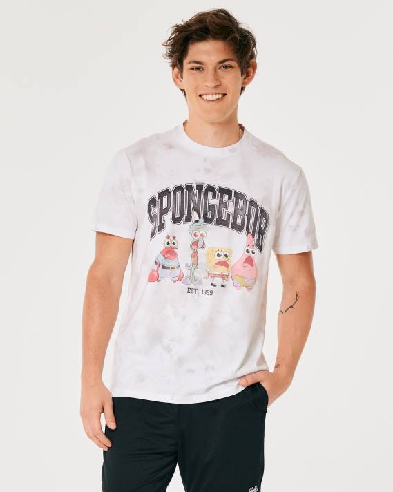 Hollister Mænd afslappet svampebob firkantet grafisk t-shirt 2H8Z962 toppe hvid tie-dye