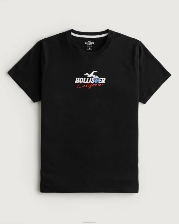 Hollister Mænd afslappet svampelogo grafisk t-shirt 2H8Z874 toppe sort