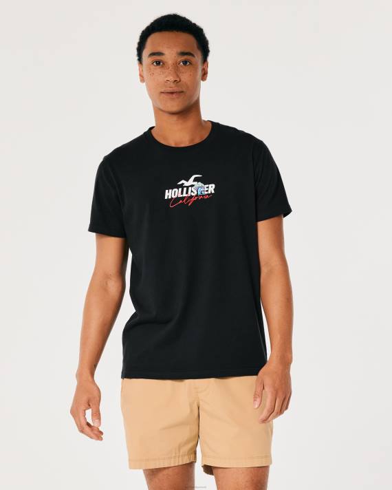 Hollister Mænd afslappet svampelogo grafisk t-shirt 2H8Z874 toppe sort