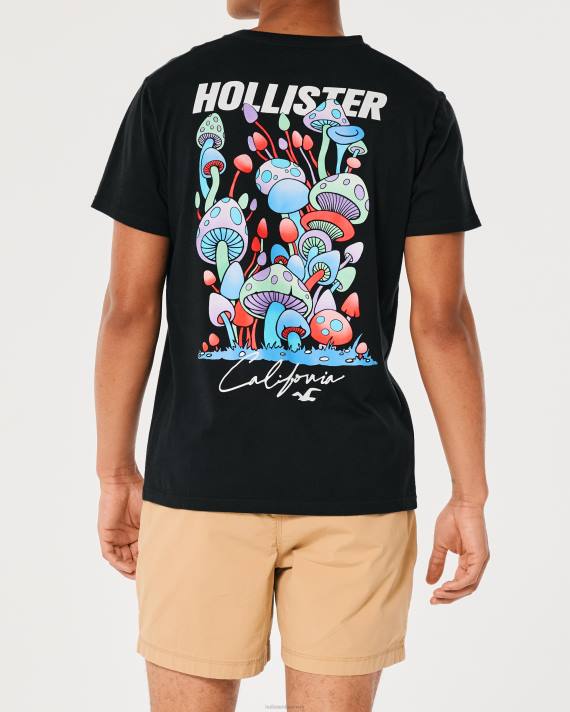 Hollister Mænd afslappet svampelogo grafisk t-shirt 2H8Z874 toppe sort