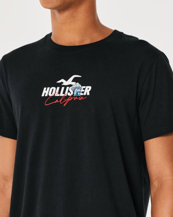 Hollister Mænd afslappet svampelogo grafisk t-shirt 2H8Z874 toppe sort