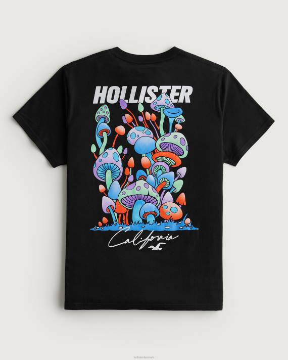 Hollister Mænd afslappet svampelogo grafisk t-shirt 2H8Z874 toppe sort