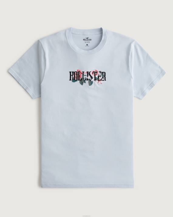 Hollister Mænd blomstret logo grafisk t-shirt 2H8Z1056 toppe lyseblå