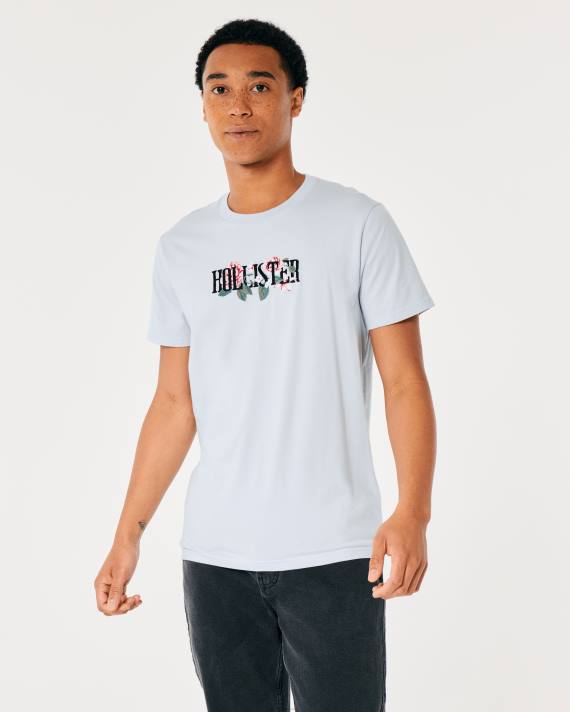 Hollister Mænd blomstret logo grafisk t-shirt 2H8Z1056 toppe lyseblå
