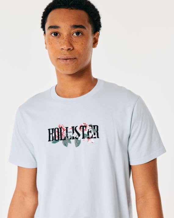 Hollister Mænd blomstret logo grafisk t-shirt 2H8Z1056 toppe lyseblå