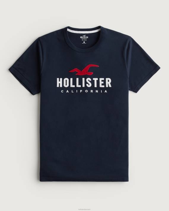 Hollister Mænd bomuld logo grafisk t-shirt 2H8Z944 toppe flåde