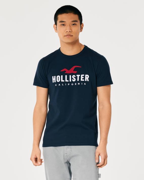 Hollister Mænd bomuld logo grafisk t-shirt 2H8Z944 toppe flåde