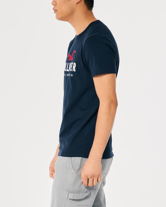 Hollister Mænd bomuld logo grafisk t-shirt 2H8Z944 toppe flåde