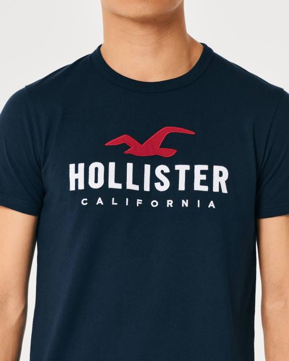 Hollister Mænd bomuld logo grafisk t-shirt 2H8Z944 toppe flåde