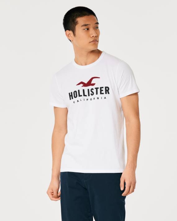 Hollister Mænd bomuld logo grafisk t-shirt 2H8Z971 toppe hvid