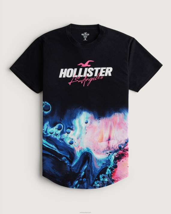 Hollister Mænd buet søm vask effekt logo grafisk t-shirt 2H8Z828 toppe sort med pink print