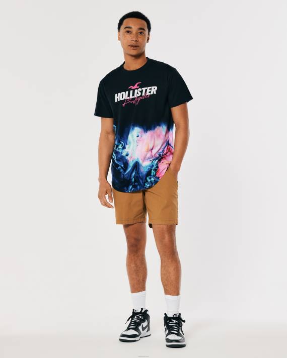 Hollister Mænd buet søm vask effekt logo grafisk t-shirt 2H8Z828 toppe sort med pink print