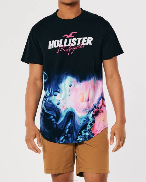 Hollister Mænd buet søm vask effekt logo grafisk t-shirt 2H8Z828 toppe sort med pink print