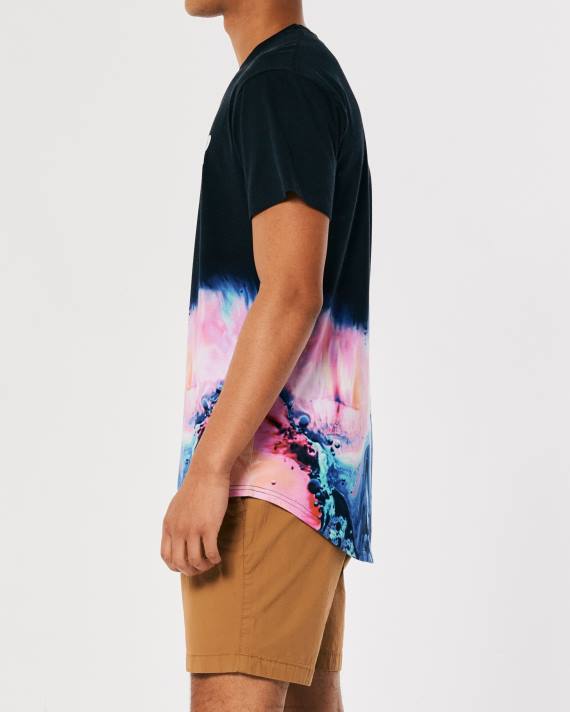 Hollister Mænd buet søm vask effekt logo grafisk t-shirt 2H8Z828 toppe sort med pink print