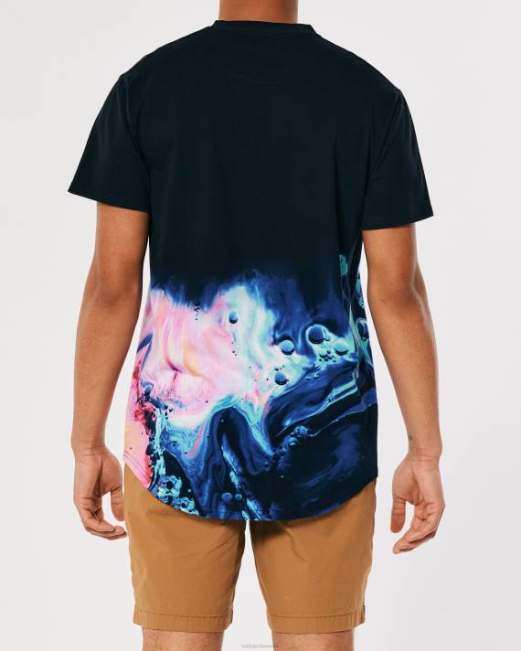 Hollister Mænd buet søm vask effekt logo grafisk t-shirt 2H8Z828 toppe sort med pink print