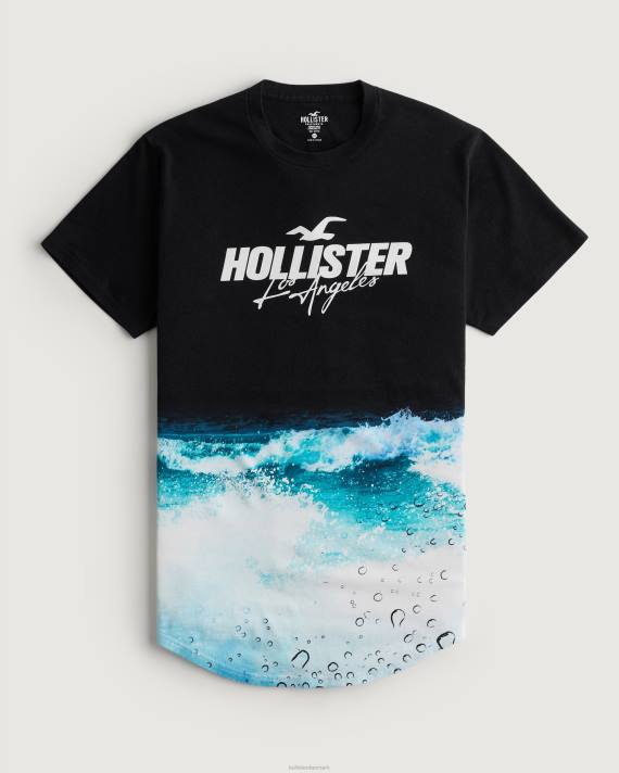 Hollister Mænd buet søm vask effekt logo grafisk t-shirt 2H8Z844 toppe sort print
