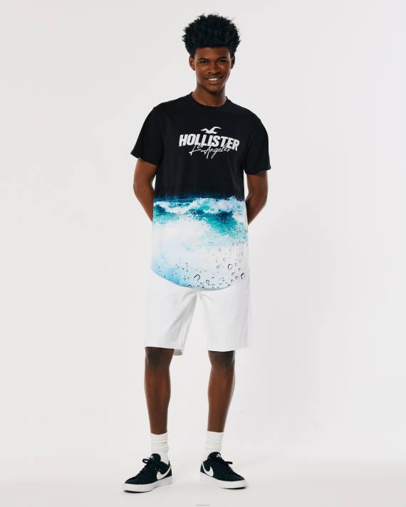 Hollister Mænd buet søm vask effekt logo grafisk t-shirt 2H8Z844 toppe sort print