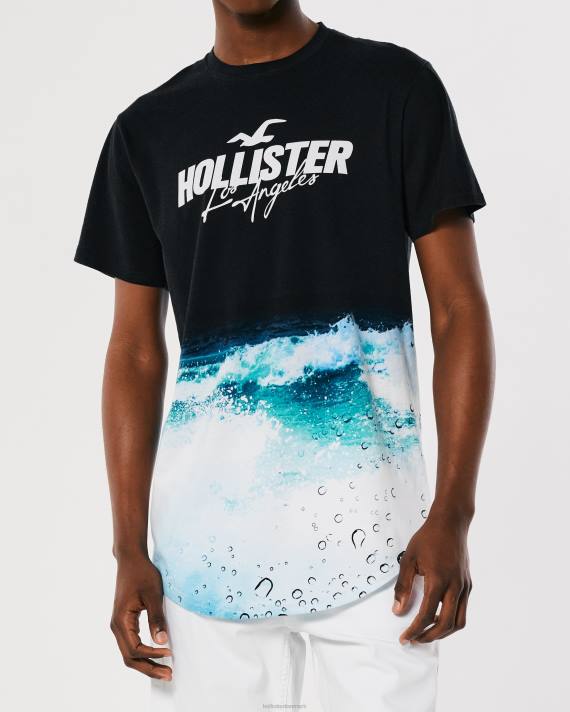 Hollister Mænd buet søm vask effekt logo grafisk t-shirt 2H8Z844 toppe sort print