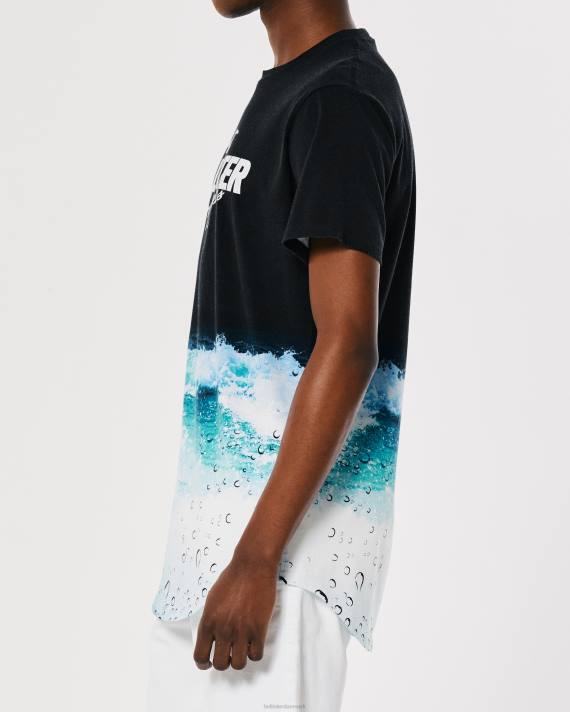 Hollister Mænd buet søm vask effekt logo grafisk t-shirt 2H8Z844 toppe sort print