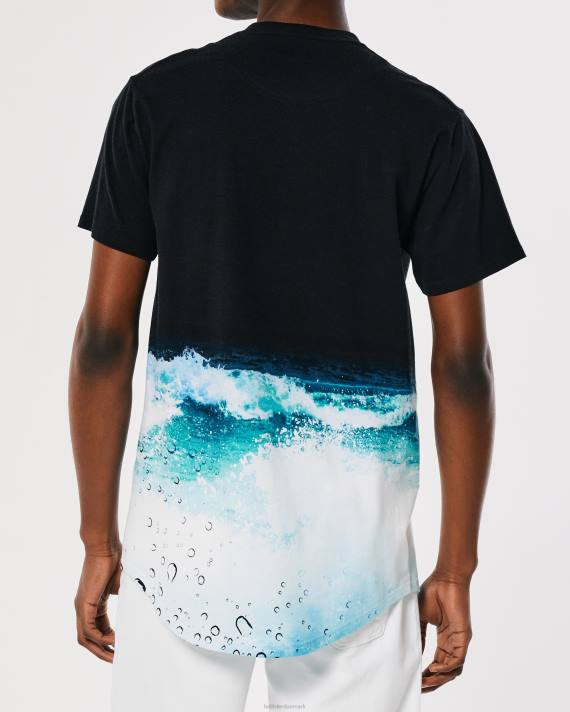Hollister Mænd buet søm vask effekt logo grafisk t-shirt 2H8Z844 toppe sort print