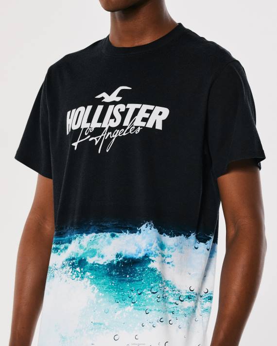 Hollister Mænd buet søm vask effekt logo grafisk t-shirt 2H8Z844 toppe sort print