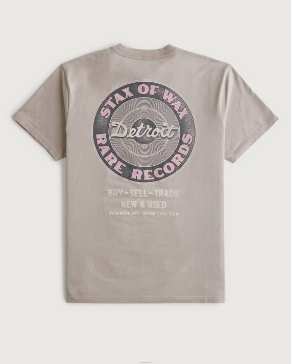 Hollister Mænd detroit pladebutik grafisk t-shirt 2H8Z854 toppe lysebrun