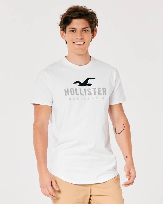 Hollister Mænd grafisk t-shirt med buet søm 2H8Z959 toppe hvid