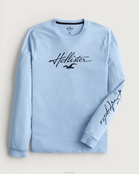 Hollister Mænd langærmet logo grafisk t-shirt 2H8Z826 toppe lyseblå