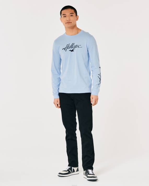 Hollister Mænd langærmet logo grafisk t-shirt 2H8Z826 toppe lyseblå