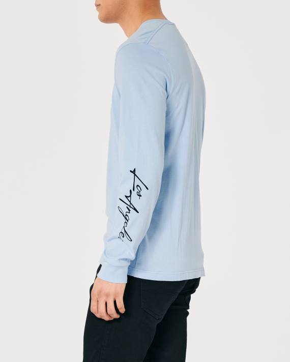 Hollister Mænd langærmet logo grafisk t-shirt 2H8Z826 toppe lyseblå