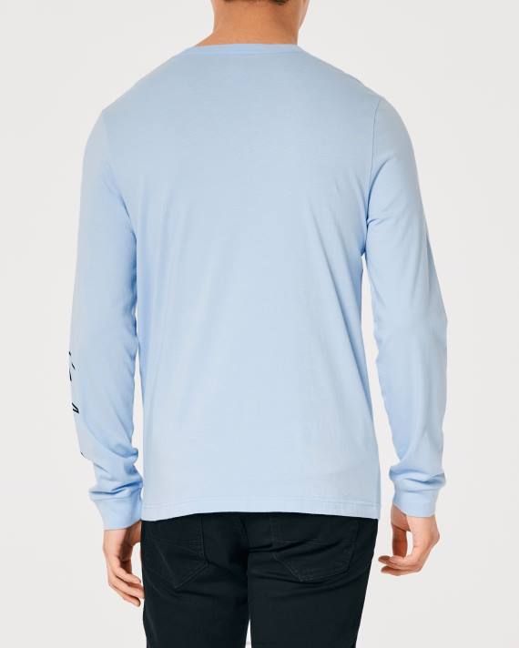 Hollister Mænd langærmet logo grafisk t-shirt 2H8Z826 toppe lyseblå