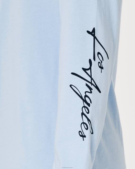 Hollister Mænd langærmet logo grafisk t-shirt 2H8Z826 toppe lyseblå