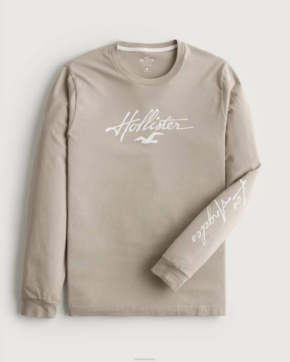 Hollister Mænd langærmet logo grafisk t-shirt 2H8Z848 toppe lysebrun