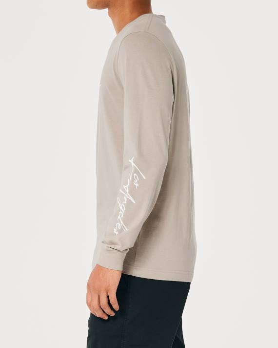 Hollister Mænd langærmet logo grafisk t-shirt 2H8Z848 toppe lysebrun