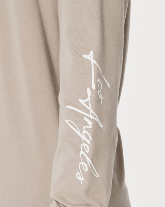 Hollister Mænd langærmet logo grafisk t-shirt 2H8Z848 toppe lysebrun