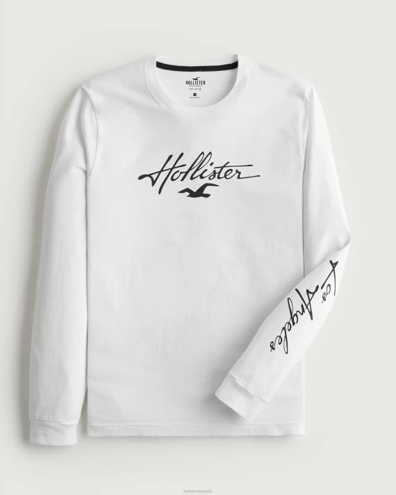 Hollister Mænd langærmet logo grafisk t-shirt 2H8Z915 toppe hvid