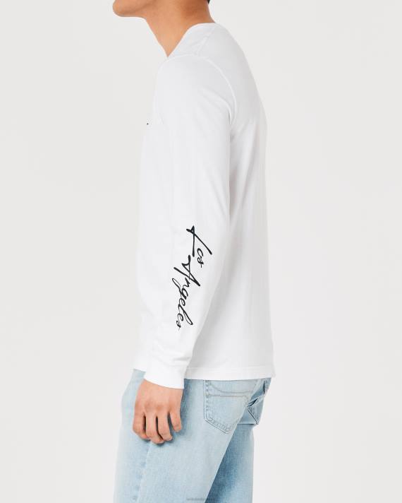Hollister Mænd langærmet logo grafisk t-shirt 2H8Z915 toppe hvid