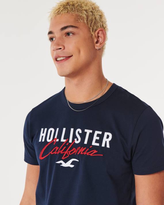 Hollister Mænd logo grafisk t-shirt 2H8Z975 toppe flåde