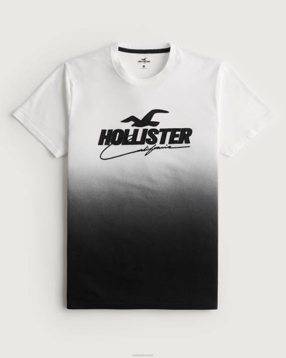 Hollister Mænd mesh logo applikation ombre grafisk t-shirt 2H8Z850 toppe hvid til sort ombre