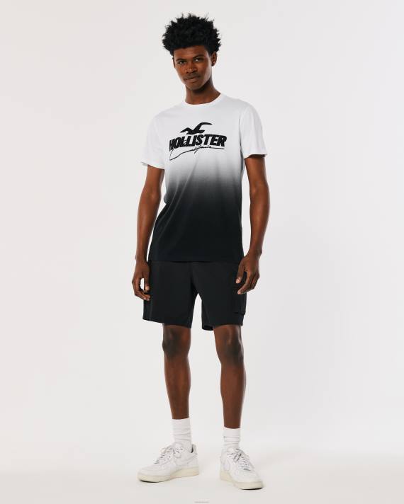 Hollister Mænd mesh logo applikation ombre grafisk t-shirt 2H8Z850 toppe hvid til sort ombre